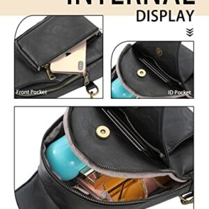 Ocahuel Women Sling Bags Crossbody Chest Bag Purse Leather Wide Guitar Strap Satchel Daypack Retro Shoulder Backpack Travel Hiking Black