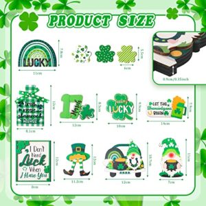 15 Pcs St. Patrick's Day Tiered Tray Decor Set Shamrock Gnome Truck Wood Sign Rustic Irish Theme Table Centerpiece Tabletop for Home Table House Decor, Tray Not Included (Shamrock)