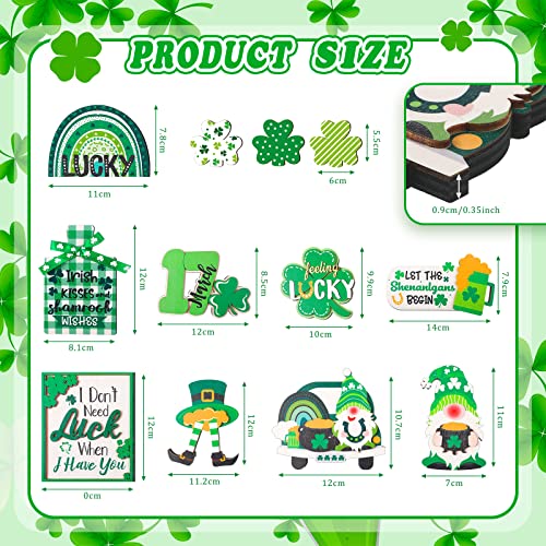 15 Pcs St. Patrick's Day Tiered Tray Decor Set Shamrock Gnome Truck Wood Sign Rustic Irish Theme Table Centerpiece Tabletop for Home Table House Decor, Tray Not Included (Shamrock)