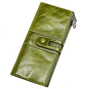 alkenred womens wallet genuine leather rfid blocking checkbook purse credit card clutch (green)