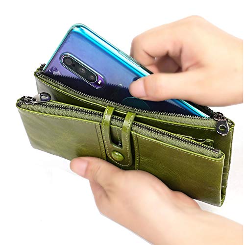 Alkenred Womens Wallet Genuine Leather RFID Blocking Checkbook Purse Credit Card Clutch (green)