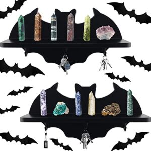 wood gothic home decor 2 sets wood bat shelf with 28 pieces plastic bat wall stickers wooden bat floating shelves with screws wood halloween christmas display shelves wall decor halloween wall decals