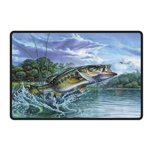 Entryway Mats Bass Fish Jumping Outdoor and Indoor Rug ,24x16 Inch .5x20 Inch Two Size.