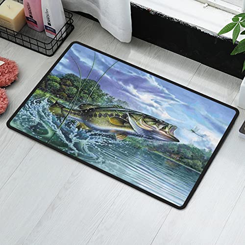 Entryway Mats Bass Fish Jumping Outdoor and Indoor Rug ,24x16 Inch .5x20 Inch Two Size.