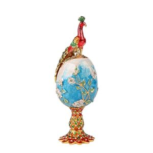 qifu vintage blue peacock faberge egg style trinket box hinged, unique gift for family