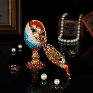 QIFU Vintage Blue Peacock Faberge Egg Style Trinket Box Hinged, Unique Gift for Family