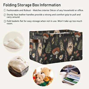 Kigai Botanical Mushroom Witch Hand Storage Basket with Handles for Shelves, Foldable Organizer Waterproof Canvas Storage Bin for Closet/Bathroom/Toy/Nursery, 2 Pack