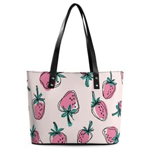 womens handbag strawberry pattern leather tote bag top handle satchel bags for lady