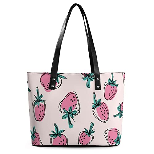 Womens Handbag Strawberry Pattern Leather Tote Bag Top Handle Satchel Bags For Lady