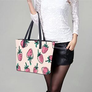 Womens Handbag Strawberry Pattern Leather Tote Bag Top Handle Satchel Bags For Lady