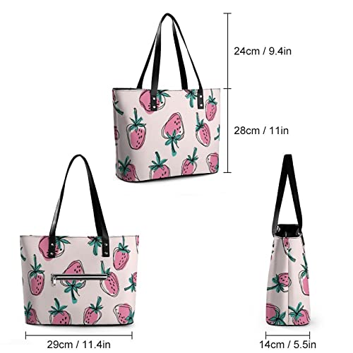 Womens Handbag Strawberry Pattern Leather Tote Bag Top Handle Satchel Bags For Lady