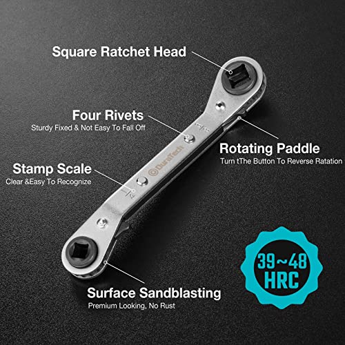 DURATECH HVAC Service Wrench Set, 2-Piece Refrigeration Wrench Set, 4 IN 1 Service Wrench, 3/16", 1/4", 5/16", 3/8", for Air Conditioning and Refrigeration Equipment, with 2PCS Hex Bit Adapter