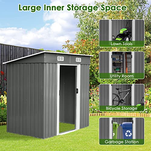 BESTDOOR Metal Outdoor Storage Shed 6 x 4 FT, Outdoor Storage House, with Sliding Door and Vents, Lean to Backyard Garden, Patio, Lawn, Utility Tool Shed Storage House