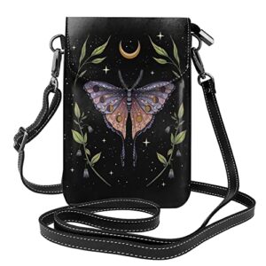 fashion moth moon animals leather cell phone purse messenger bag pouch crossbody bags travel wallet handbag adjustable strap for women girl teen gifts