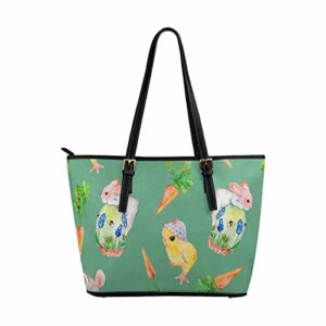 interestprint easter chicks and rabbit colorful tote bags women’s leather handbags ladies shoulder bag