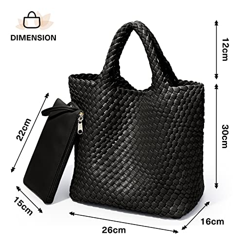 KALIDI Woven Tote Bag, Women Macaron Soft Leather Weave Handbag Purse Wrist Bag Large Capacity Work Shopping Travel Daily