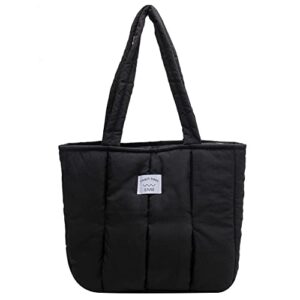 puffer tote bag for women puffy shoulder bag quilted cotton padded large purses and handbags