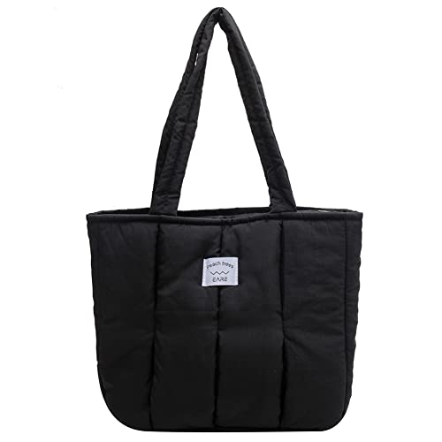 Puffer Tote Bag for Women Puffy Shoulder Bag Quilted Cotton Padded Large Purses and Handbags