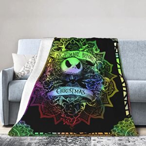 dvesaldez flannel fleece cute throw blanket, the nightmare blanket before cartoon christmas throw for winter chair super cozy and warm air conditioning blanket-50 x40, black