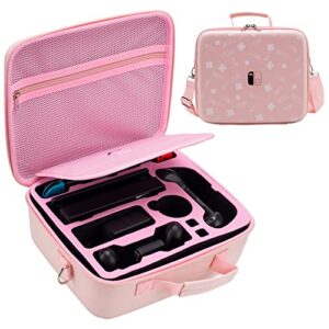 portable hard shell nintendo switch case compatible with nintendo switch/switch oled model, deluxe travel storage protective carrying case bag for switch console pro controller accessories-pink