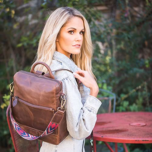 STS Ranchwear Women's Basic Bliss Chocolate Durable Brown Backpack with Adjustable Leather and Aztec Nylon Straps