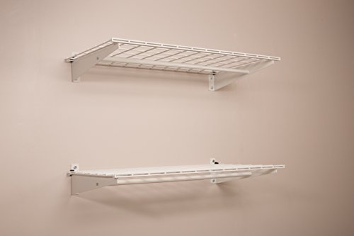 HyLoft 777 Wall Shelf with Hanging Rod, 36" x 18" (2-Pack) , White & 00212 Add-On Storage Hook Accessory for HyLoft Model-540 Ceiling Rack, 4 Count , White