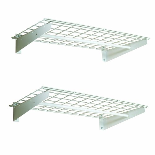 HyLoft 777 Wall Shelf with Hanging Rod, 36" x 18" (2-Pack) , White & 00212 Add-On Storage Hook Accessory for HyLoft Model-540 Ceiling Rack, 4 Count , White