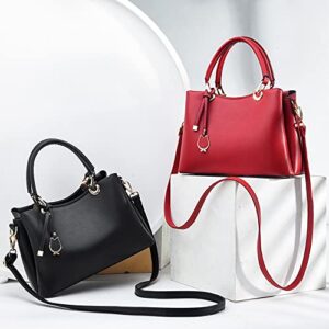 Fashion Satchel Handbag for Women Vegan Leather Crossbody Bag Top Handle Tote Purse Ladies Casual Shoulder Bag (Black)