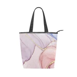 pink gold marble pattern print tote handbag for women tote bag, canvas + leather shoulder bag, hobo bag, satchel purse(226ut8a)