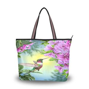 sletend hummingbird flower bird handbags for women fashion tote bags shoulder bag for school travel work shopping(m)
