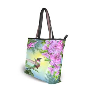 Sletend Hummingbird Flower Bird Handbags for Women Fashion Tote Bags Shoulder Bag for School Travel Work Shopping(M)