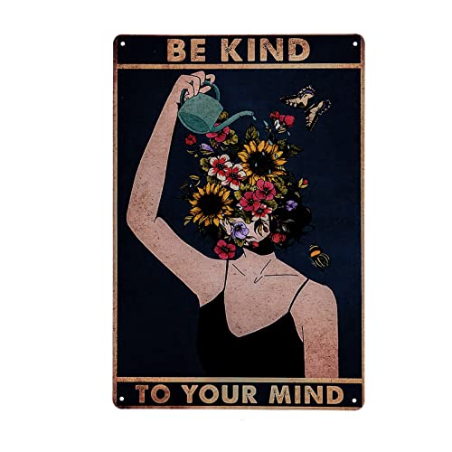 Vintage Room Decor - Be Kind to Your Mind Metal Tin Sign Retro Decor Sign Boho Room Office Home Coffee Bar Wall Decor 8X12Inch