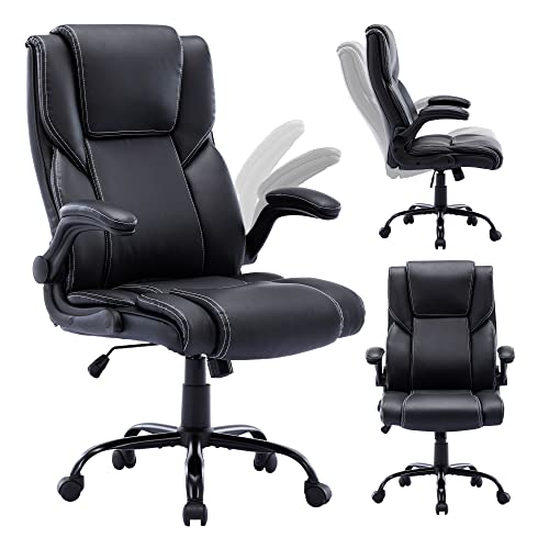 GNMLP2020 Ergonomic Office Chair,Adjustable Computer Chair with Flip-up Armrest,Comfortable PU Leather Task Chair for Heavy People,Rolling Swivel Task Chair Thick Bonded Soft Chair (Black)