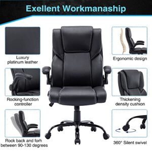 GNMLP2020 Ergonomic Office Chair,Adjustable Computer Chair with Flip-up Armrest,Comfortable PU Leather Task Chair for Heavy People,Rolling Swivel Task Chair Thick Bonded Soft Chair (Black)