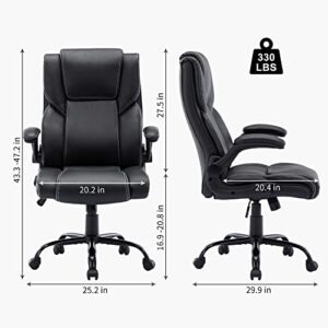 GNMLP2020 Ergonomic Office Chair,Adjustable Computer Chair with Flip-up Armrest,Comfortable PU Leather Task Chair for Heavy People,Rolling Swivel Task Chair Thick Bonded Soft Chair (Black)