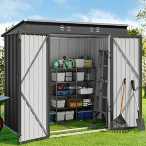 gizoon 6′ x 4′ outdoor storage shed with double lockable doors, anti-corrosion metal garden shed with base frame, waterproof shed outdoor storage clearance for backyard patio lawn-dark gray