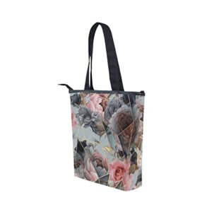 Pink Rose Marble Tote Handbag for Women Tote Bag, Canvas + leather Shoulder Bag, Hobo bag, Satchel Purse(226ut8a)