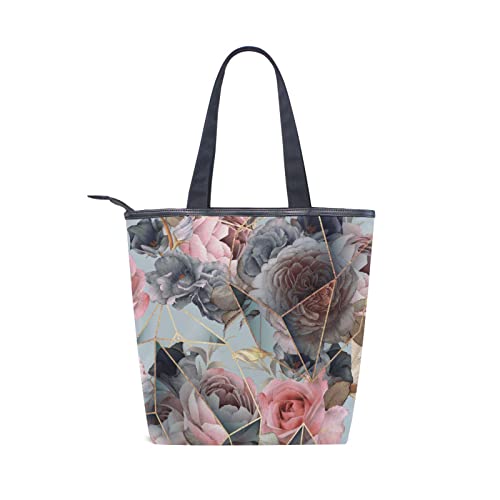 Pink Rose Marble Tote Handbag for Women Tote Bag, Canvas + leather Shoulder Bag, Hobo bag, Satchel Purse(226ut8a)