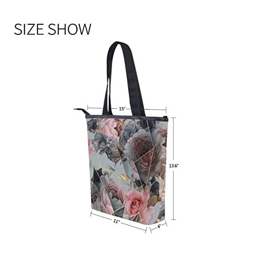 Pink Rose Marble Tote Handbag for Women Tote Bag, Canvas + leather Shoulder Bag, Hobo bag, Satchel Purse(226ut8a)