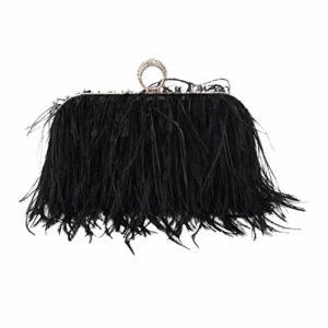 lupbok clutch purse for women feather clutch evening bags shoulder crossbody bag wedding party handbag,black