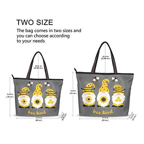 Sletend Tote Bag Gnome Bees Handbags for Women Fashion Shoulder Bag for School Travel Work Shopping(L)