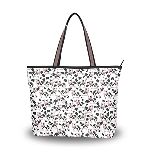 KFBE Women Tote Bags Cow Animal Top Handle Satchel Handbags Shoulder Bag for Shopping L 20800269