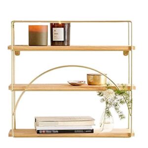 quul wall mounted 3 tier, metal display organizer rack holder floating shelves for bedroom living room kitchen office golden