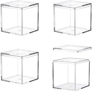 acrylic box,4 packs 4x4x4 inch clear boxes with lids transparent display square cube storage organizer containers boxes easter party cake candy box wedding birthday decorative boxes