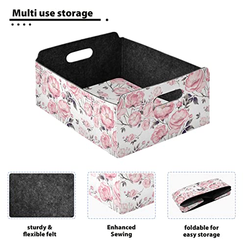 xigua Large Foldable Storage Bins, Felt Storage Basket with Handles, Storage Containers Organizer for Clothes, Toys, Shelves, Closet, Office, Bedroom, The Rosy Wild Rose