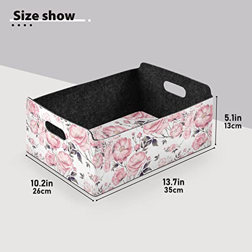 xigua Large Foldable Storage Bins, Felt Storage Basket with Handles, Storage Containers Organizer for Clothes, Toys, Shelves, Closet, Office, Bedroom, The Rosy Wild Rose