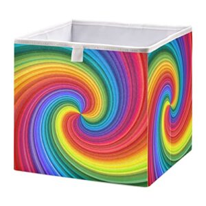 kigai rainbow colored swirl storage bins cube foldable storage baskets bin waterproof home organizer with handles basket for toy nursery blanket clothes, 11x11x11 inch
