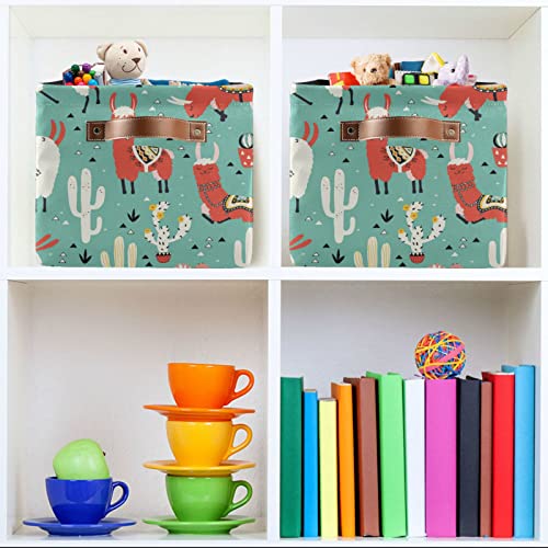 ALAZA Llamas Cactus Pot Green Foldable Storage Box Storage Basket Organizer Bins with Handles for Shelf Closet Living Room Bedroom Home Office 1 Pack