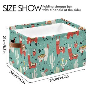 ALAZA Llamas Cactus Pot Green Foldable Storage Box Storage Basket Organizer Bins with Handles for Shelf Closet Living Room Bedroom Home Office 1 Pack