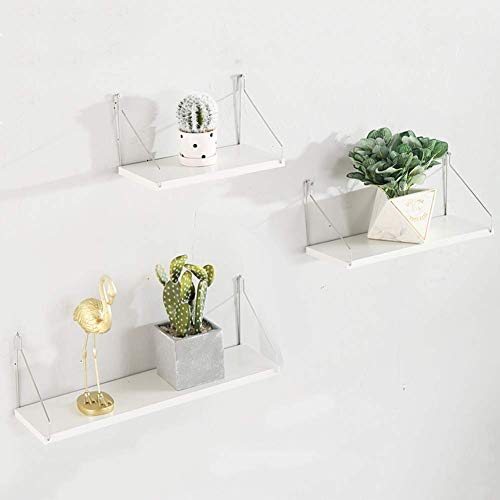 PIBM Stylish Simplicity Shelf Wall Mounted Floating Rack Shelves Metal Bracket Solid Wood Cd Rack Bookshelf Display Stand Bedroom Flower Shop Coffee Shop,4 Sizes, White , 60x15cm